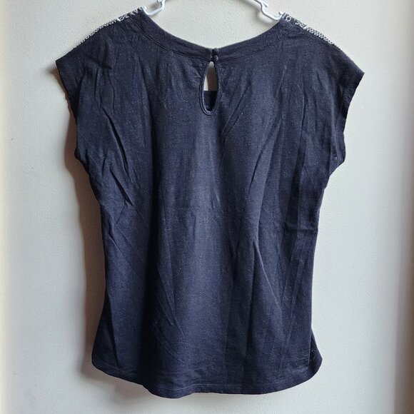 Cupio Black/White Aztec Embroidered Scoop Neck Cap Sleeve Blouse Size Small - Picture 13 of 14